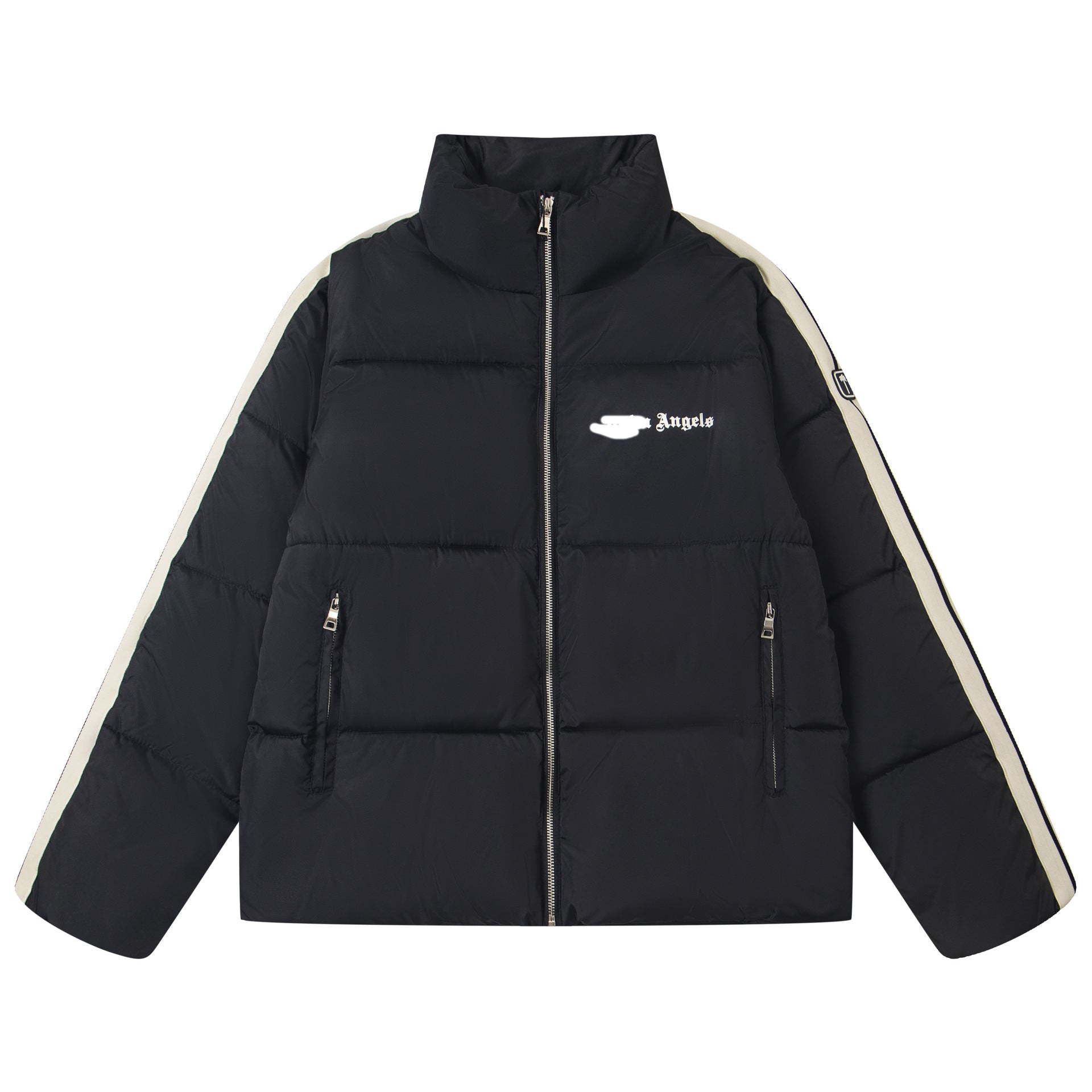 Black glossy thickened cotton jacket with small logo