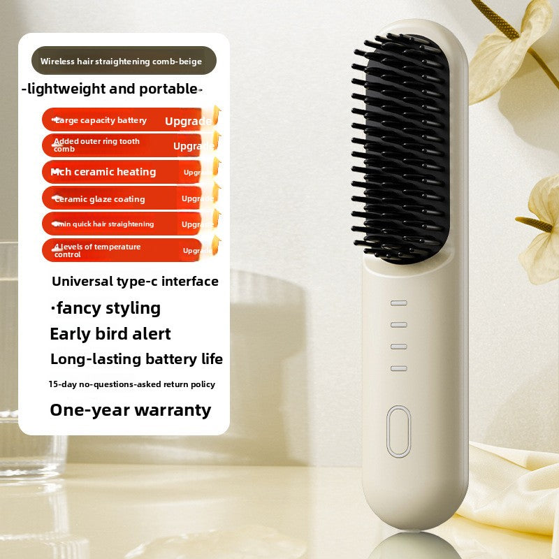 Wireless lazy-person portable hair straightening comb