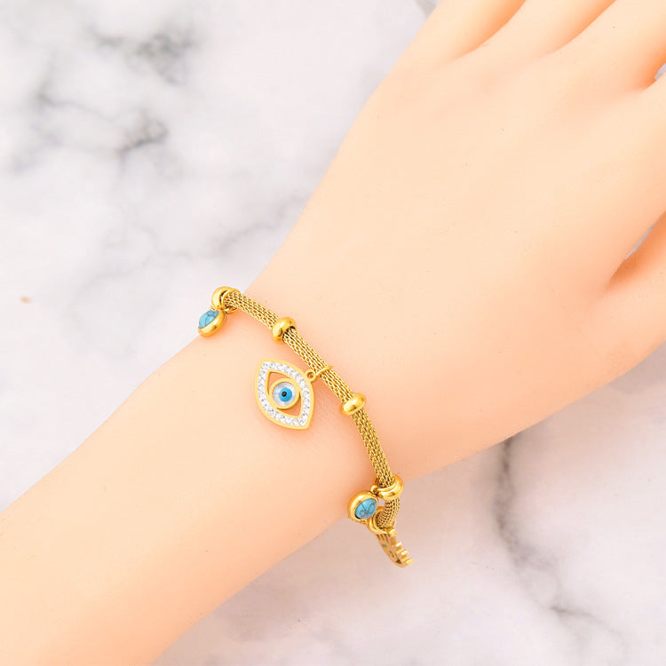 Diamond Eye Turquoise Pendant Necklace Bracelet Set