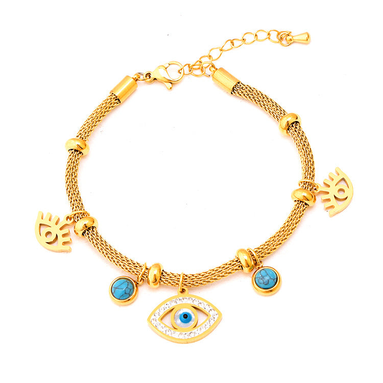 Diamond Eye Turquoise Pendant Necklace Bracelet Set