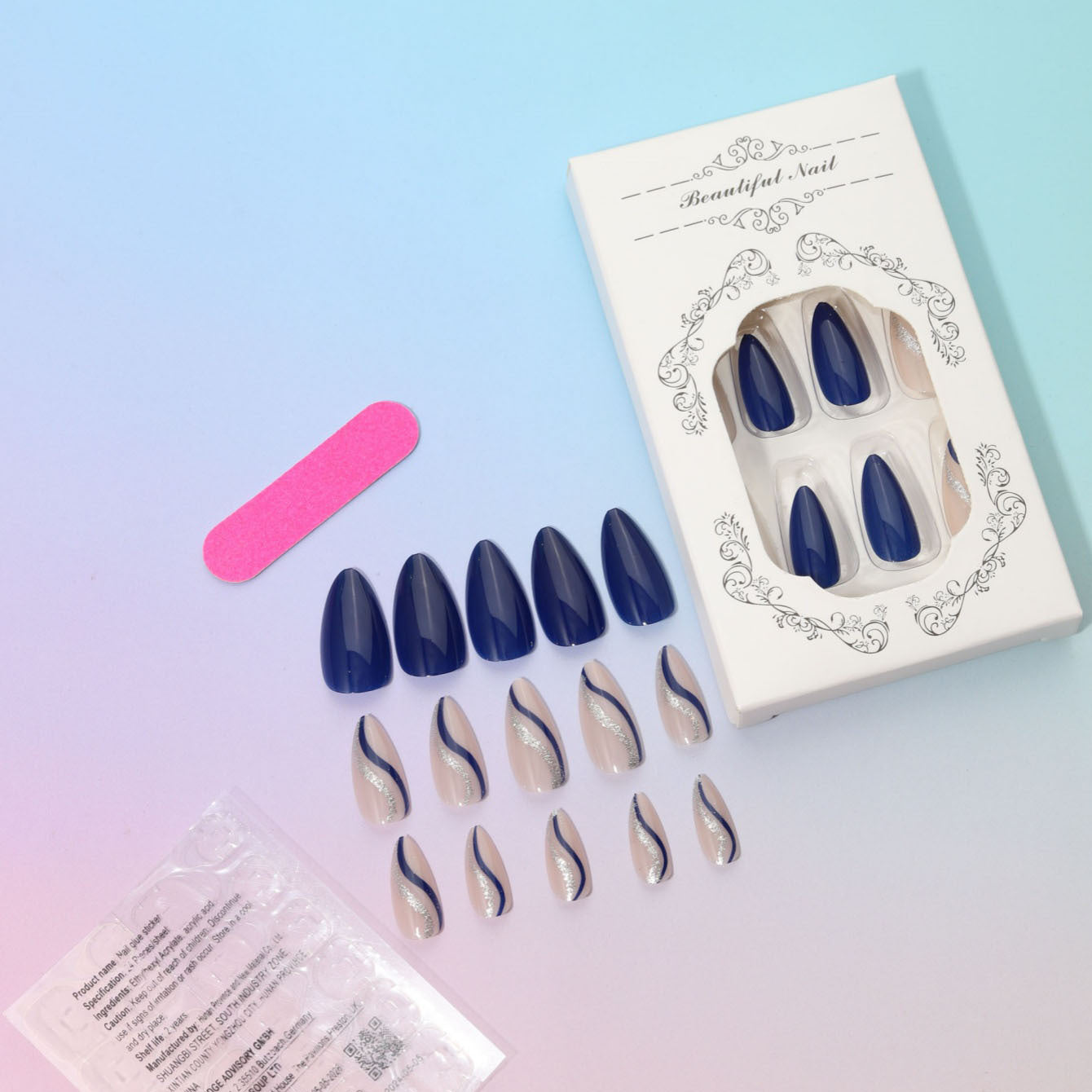 Blue French Nail Patches 24 Pieces