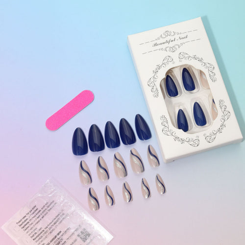 Blue French Nail Patches 24 Pieces