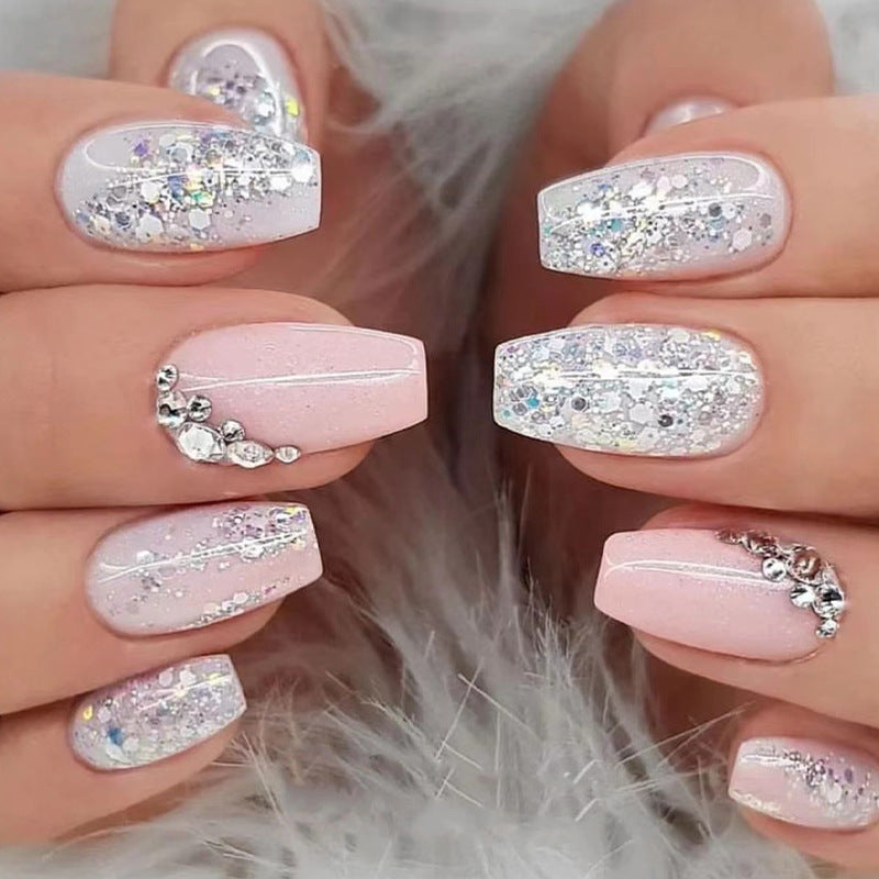 Removable False Nail Patches with Rhinestone